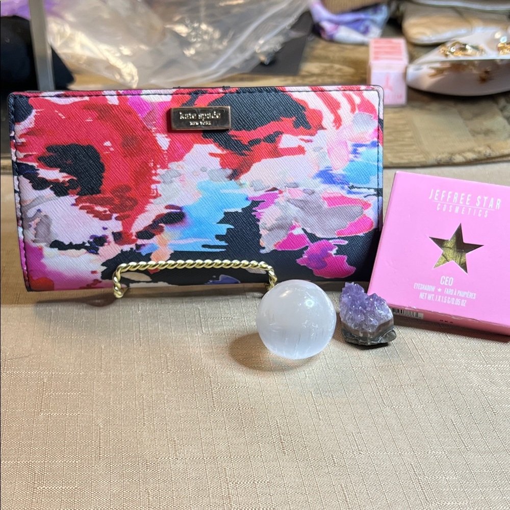 Kate Spade Abstract Floral Wallet in Pink and Black